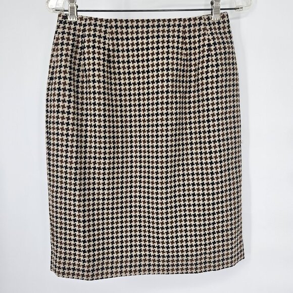 Breckenridge Skirt Womens 6 Brown Black Houndstooth Wool Lined Career Classic - Picture 5 of 10
